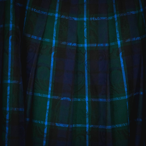 Pendleton Size 16 Green Plaid Paisley Print Pleated A Line Midi Wool Skirt - Picture 2 of 9